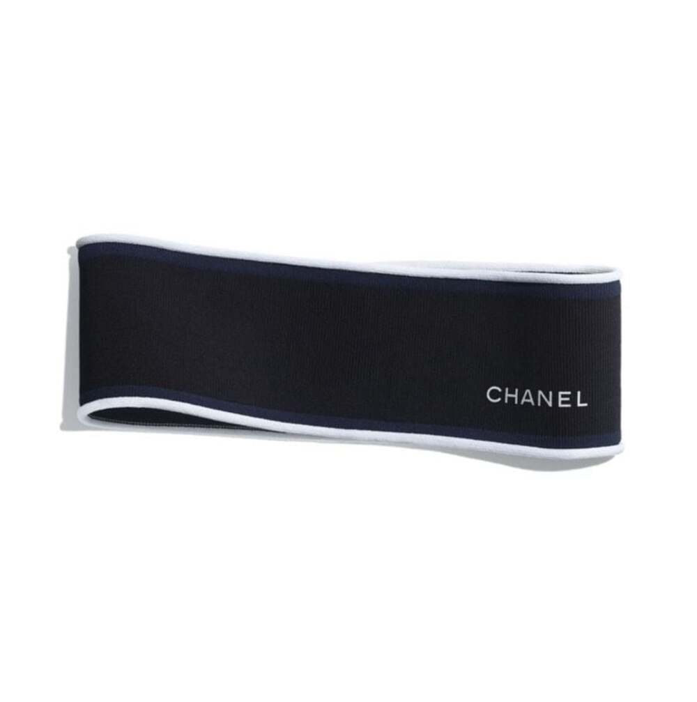 Chanel Black Ribbed Knit Elastic Headband CC Logo Hair Accessory